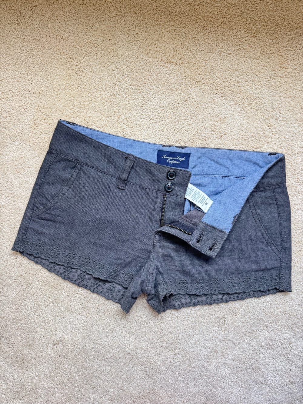 American Eagle Outfitters Vintage Charcoal Lace-Hem Women's Shorts